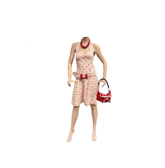 MISS SIXTY Sixties beach club retro halter dress with belt and crab beach print s90