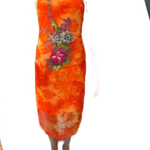 Amazing Abstract Rare Art tropical graphic fabric Mesh halter Dress vintage &#39;90s France
