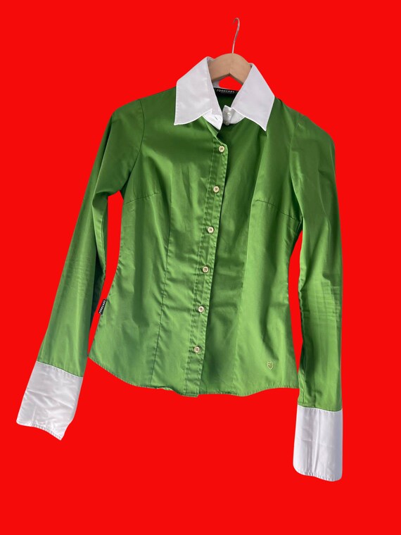 Awesome cool retro green blouse sixties style s90