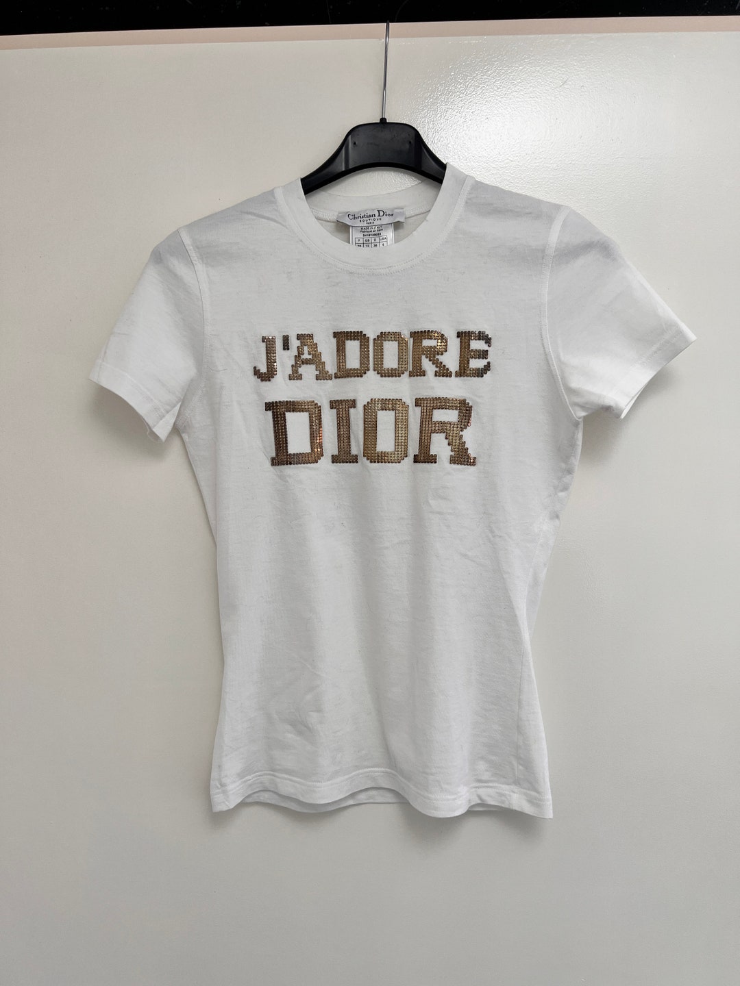 CHRISTIAN DIOR J'adore Dior the Latest Blonde White T-shirt With Gold Metal  Studded Logo Detail Dior by Galliano - Etsy