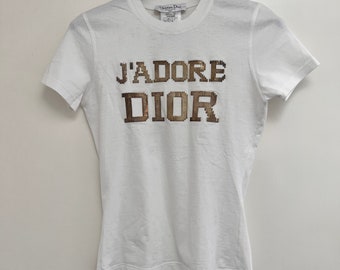 CHRISTIAN DIOR - J'adore Dior The Latest Blonde white T-shirt with gold metal studded logo detail Dior by Galliano