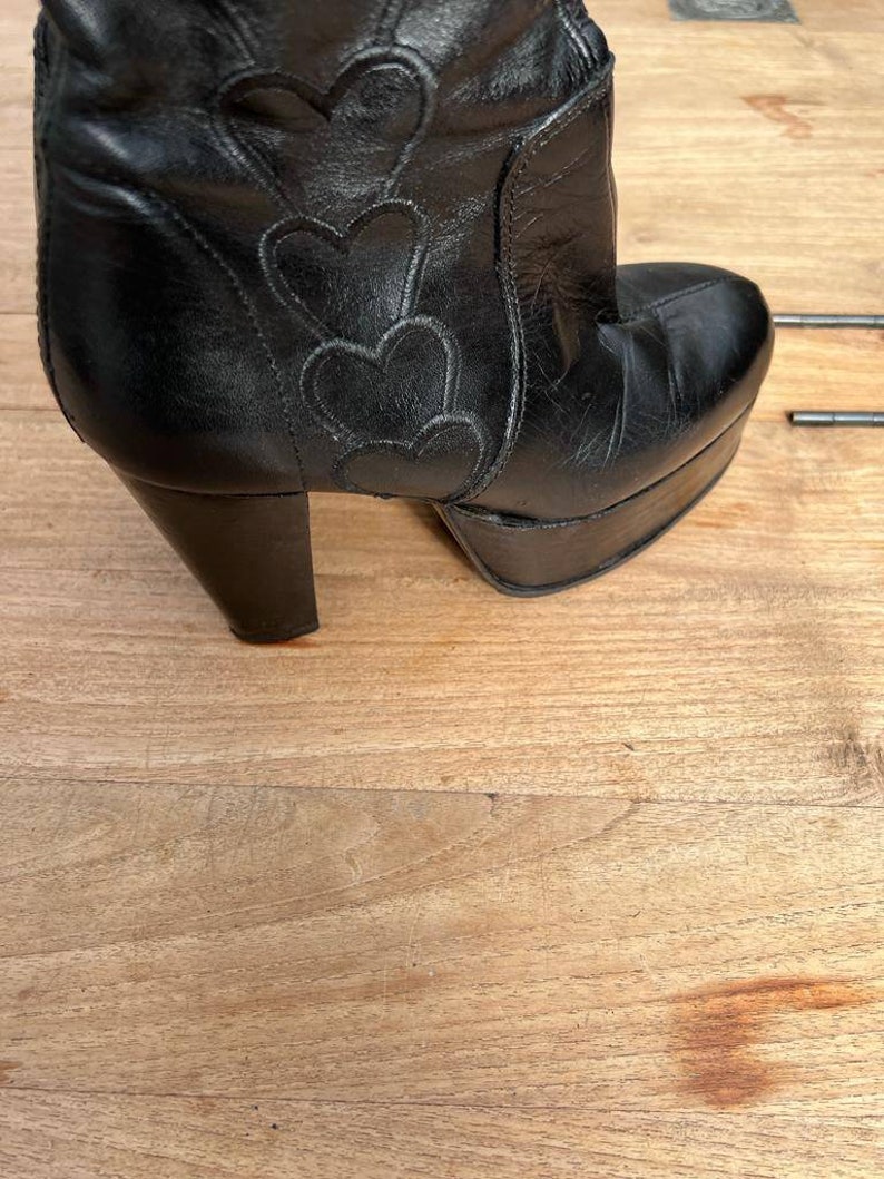 Awesome EL DANTES Platform boots Vintage hard to find '70 authentic black with patchwork hearts image 9