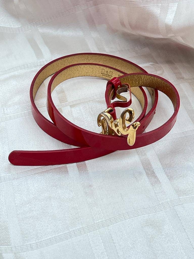 DOLCE & GABBANA Red Vernis Gold Lady Belt With Dg Logo Buckle -  Sweden