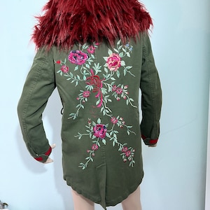 Embroidered flower women parka winter coat with amazing details
