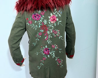 Embroidered flower women parka winter coat with amazing details