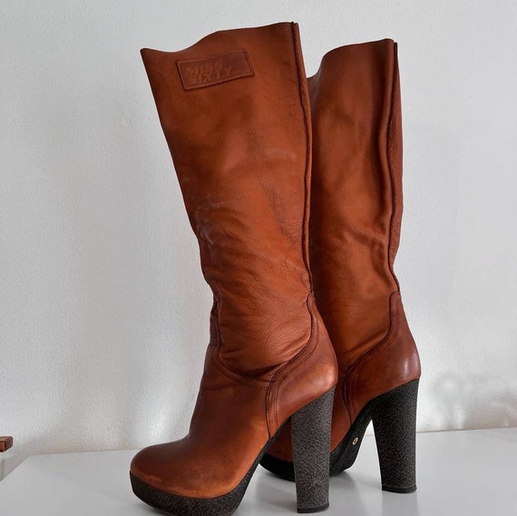 MISS SIXTY Retro Brown High Quality Leather Boots 90 Etsy