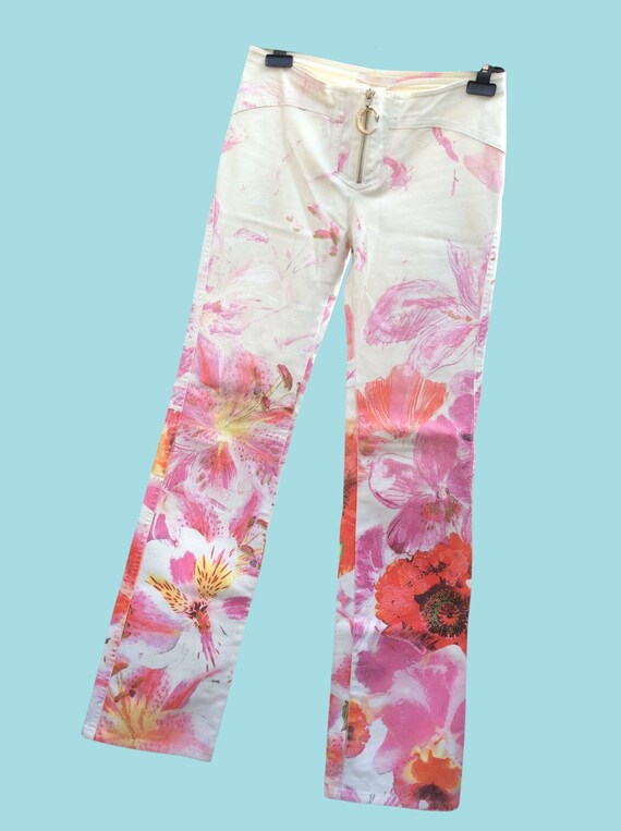 Buy ROBERTO CAVALLI Italy Flower Graphic Print Vintage Pants 