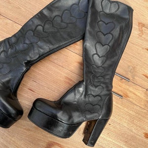 Awesome EL DANTES Platform boots Vintage hard to find '70 authentic black with patchwork hearts image 2