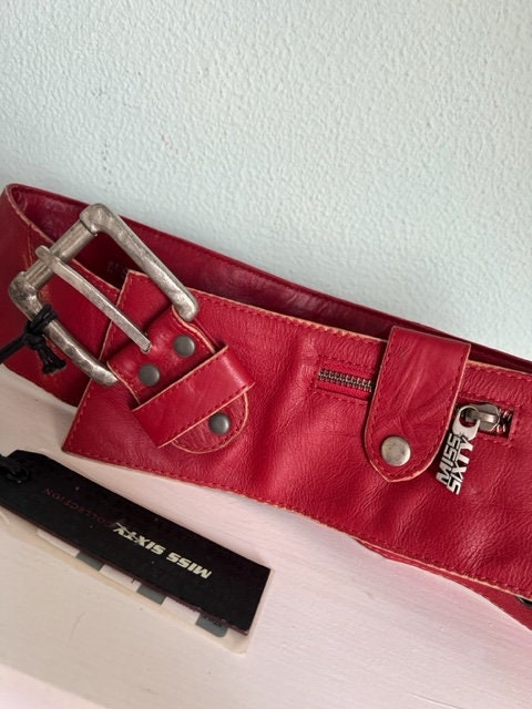 MISS SIXTY Red Leather Wide Cool Belt With Zipper Pocket S90