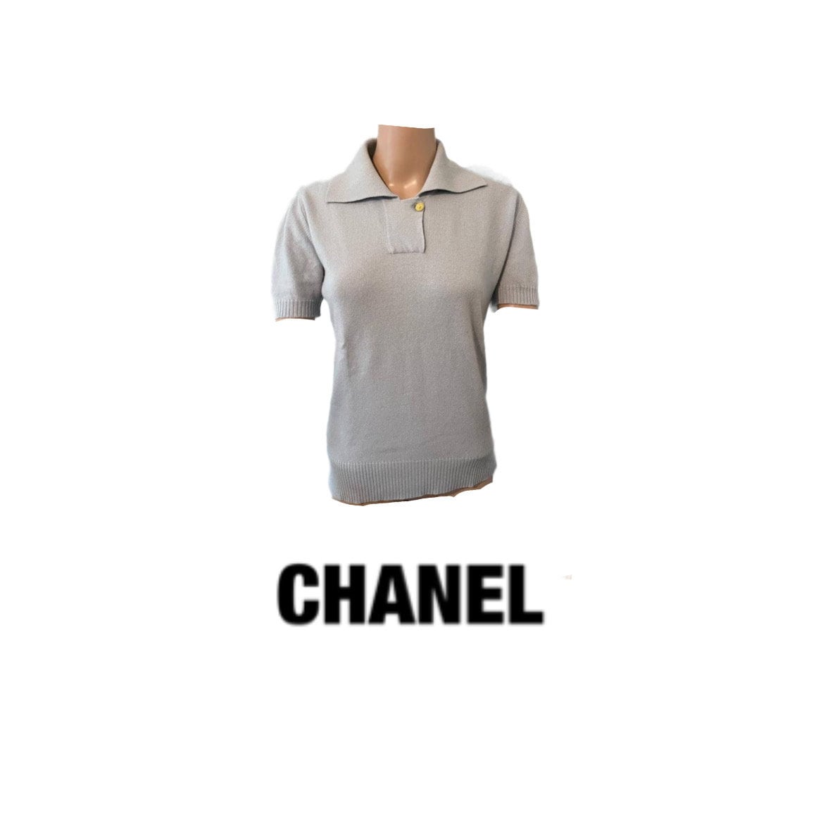 CHANEL Knitted Short Sleeve 100 Cashmere T shirt With Four Leaf