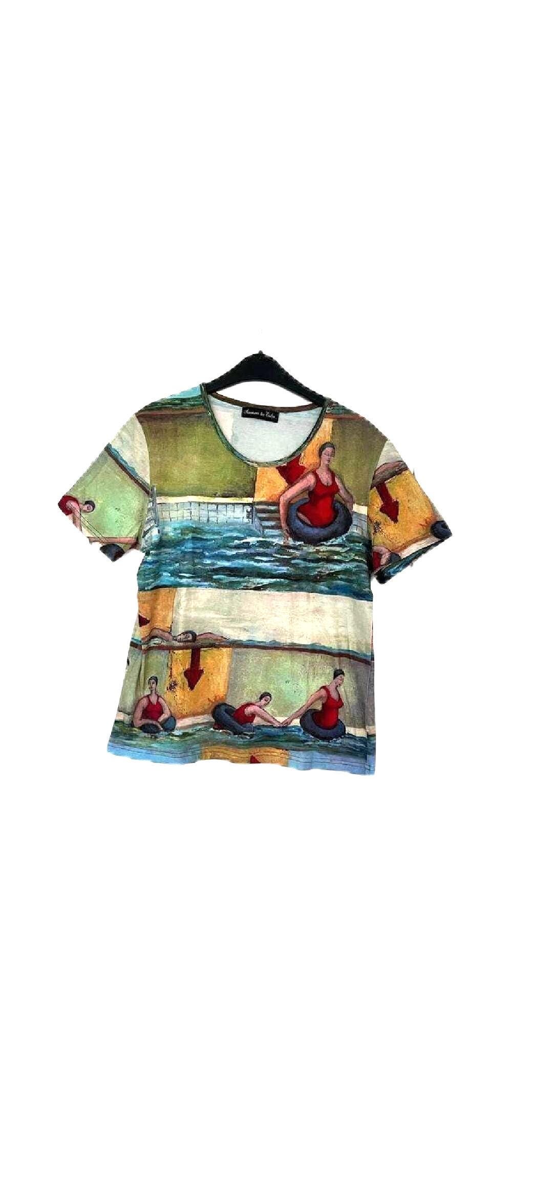 Aventures des Toiles Art oil painting graphic print T-shirt France '90