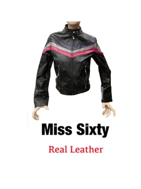 Miss Sixty Very Cool Real Leather Biker Sixties Retro Jacket Miss Sixty Very Cool Real Leather Biker Sixties Retro Jacket