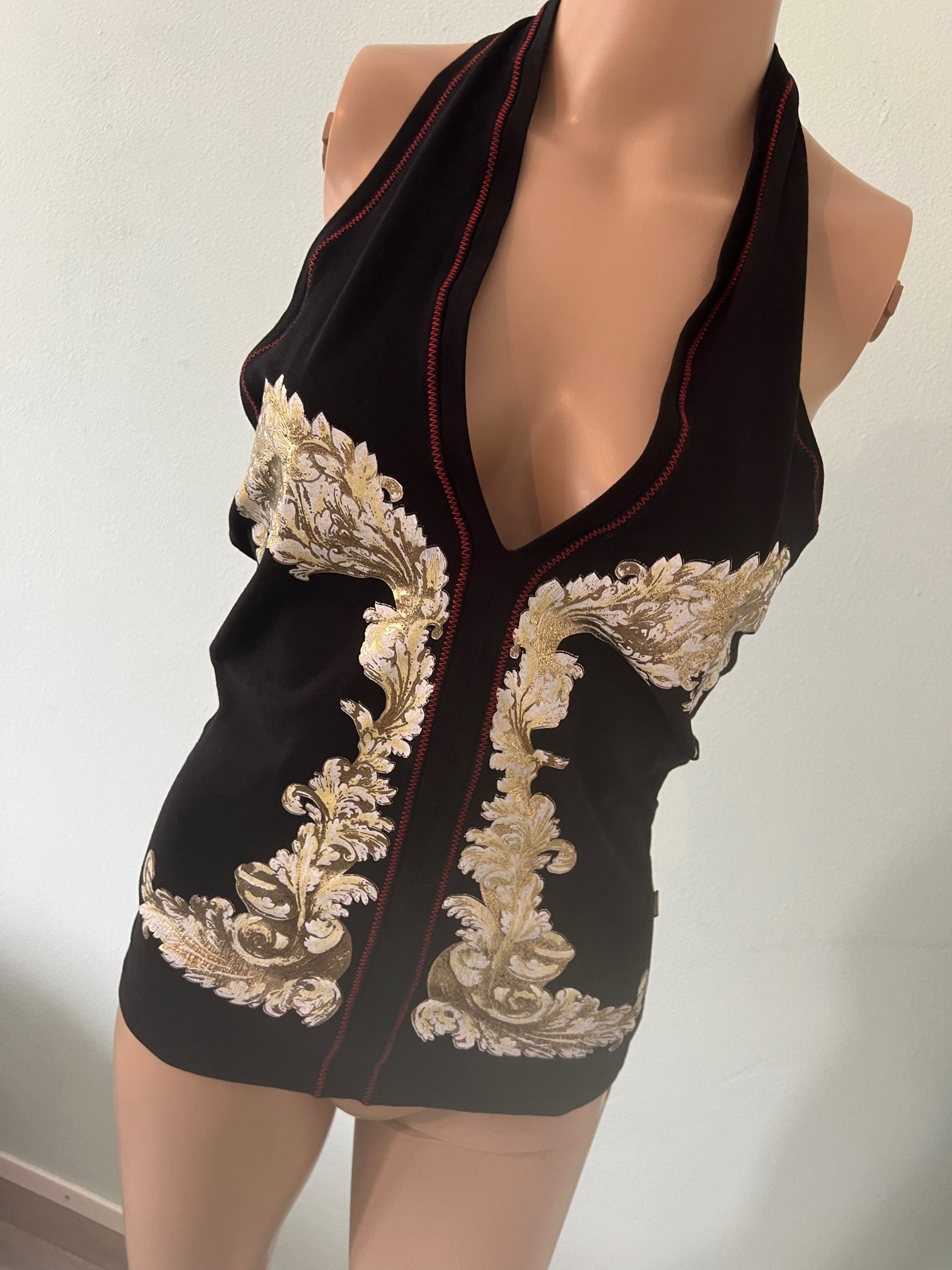 Roberto Cavalli Awesome Print Black Gold Vintage Halter Top - Etsy Singapore