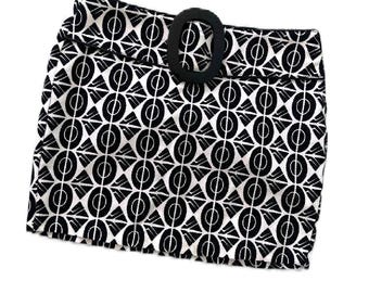 Sixties print Morgan DE Toi France mini skirt black white geometric print