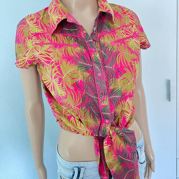 Knop placket summer print blouse top s90