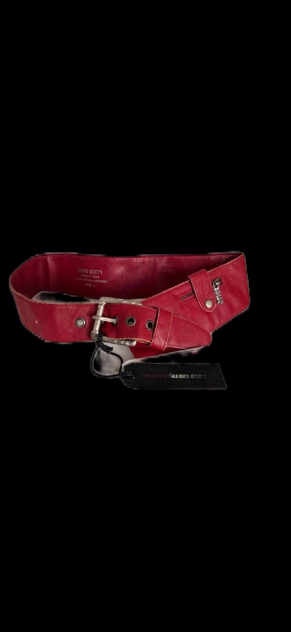 MISS SIXTY Red Leather Wide Cool Belt With Zipper Pocket S90