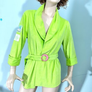 Vintage rare Apple green pink soft terry cloth cardigan with belt
