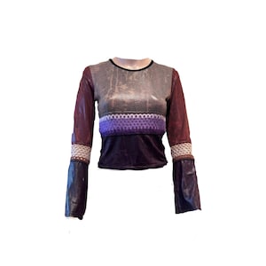 Fantastisches s90 seltenes Langarm-T-Shirt mit gehäkelten Details und weiten Ärmeln 90 Frankreich