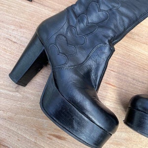 Awesome EL DANTES Platform boots Vintage hard to find '70 authentic black with patchwork hearts image 6