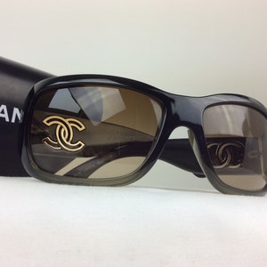 Authentic CHANEL Sunglasses 6018 Square CC Signature Sunglasses, Black  Over-Sized Sunglasses with Large Pierced Silver Tone CC Logos
