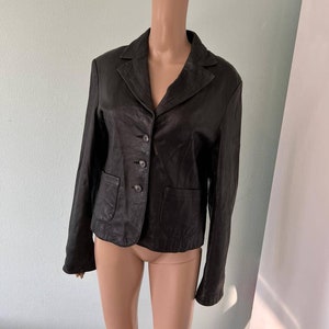 Veste blazer ajustée en cuir d'agneau souple vintage ARMA noire Italie, très haute qualité