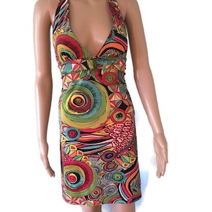 Beach halter dress with graphic print Style Hippie Dress made in the &#39;90s