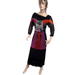 Amazing Save the Queen Pure Mesh Graphic print Maxi Long Dress Vintage '90 Italy