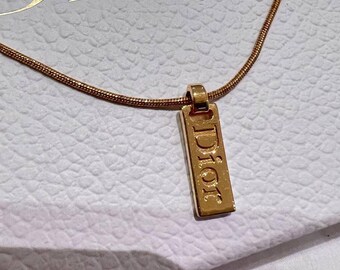 Christian Dior Gold Overlay Metal Necklace With Dior Name Christian Dior Gold Overlay Metal Necklace With Dior Name