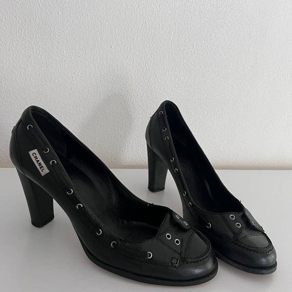 CHANEL Black classy studs pumps Authentic Chanel