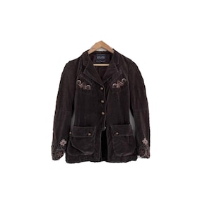 Blazer Jean Paul Gaultier de terciopelo bordado con un fantástico estilo artístico, talla 90 Vintage