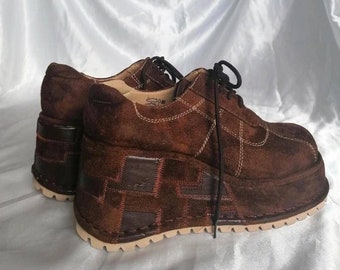 Fantastic Platform Patchwork shoes Vintage hard to find authentic true vintage B-two contrast stitching square nose