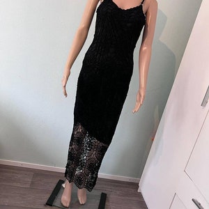 Amazing Rare France crocheted Lace evening long dress Vintage 90