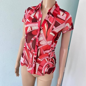 Blusa con estampado gráfico de malla de los años sesenta, talla 90, vintage