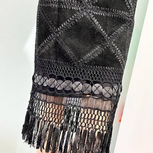 Rare patchwork leather crocheted Gatsby style 50s skirt with fringes Hard to Find Vintage skirt