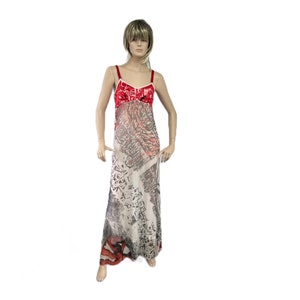 Increíble vestido largo con estampado gráfico de malla pura vintage de los años 90 en Italia.