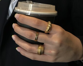 Twist Gold Ring Twist Ring Stackable Ring Twisted Dome Ring Croissant Ring Dome Ring Croissant Dome Ring Statement Ring Thick Gold
