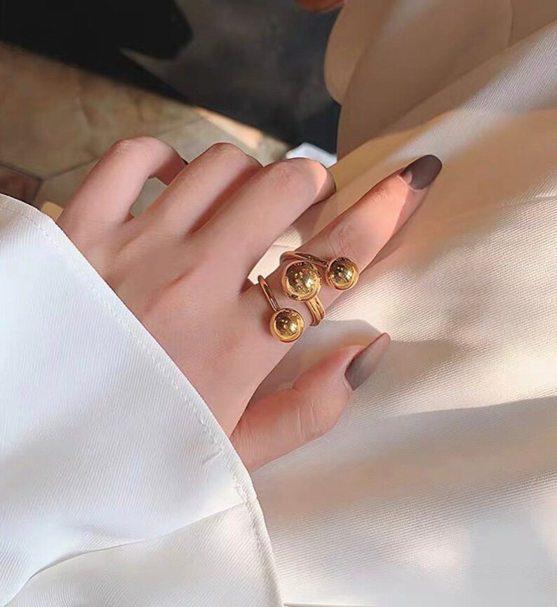 GoldChunky Ring,Adjustable Ring,Spiral Ring,Gold Round Ball Ring,Gold Geometric Ring,Gold Ring,Chic Designer Ring,Statement Ring,Wrap Ring