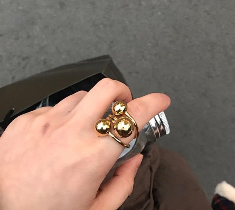 GoldChunky Ring,Adjustable Ring,Spiral Ring,Gold Round Ball Ring,Gold Geometric Ring,Gold Ring,Chic Designer Ring,Statement Ring,Wrap Ring