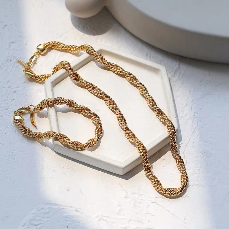 24K Gold Rope BraceletGold Twist Chain Bracelet Chunky Chain | Etsy