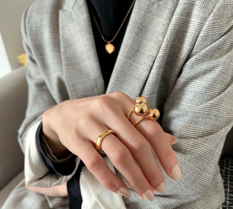 GoldChunky Ring,Adjustable Ring,Spiral Ring,Gold Round Ball Ring,Gold Geometric Ring,Gold Ring,Chic Designer Ring,Statement Ring,Wrap Ring