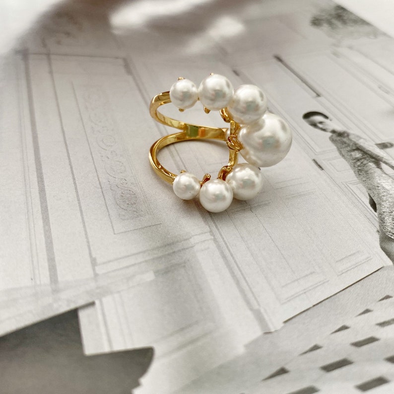 Adjustable Pearl Rings Pearl Ring Pearl Statement Ring Etsy