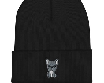 French Bulldog Cuffed Embroidered Beanie | Multiple Colors | Dog Mom Dog Dad