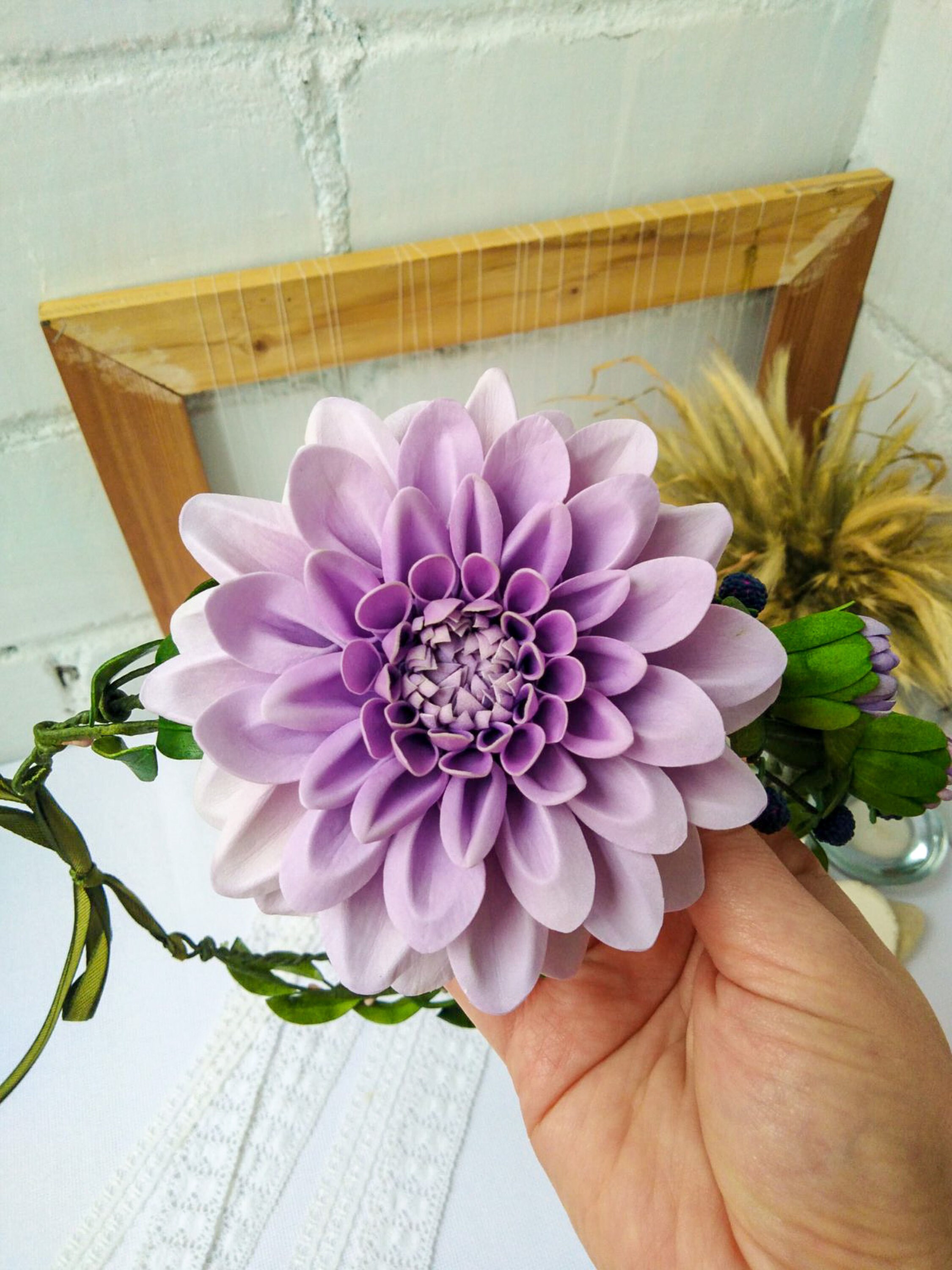 Dahlia flower crown with greenery for bride bridesmaid Etsy