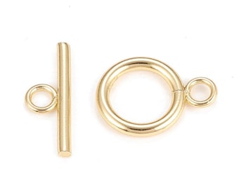 18k gold plated T clasp. Sold individually.