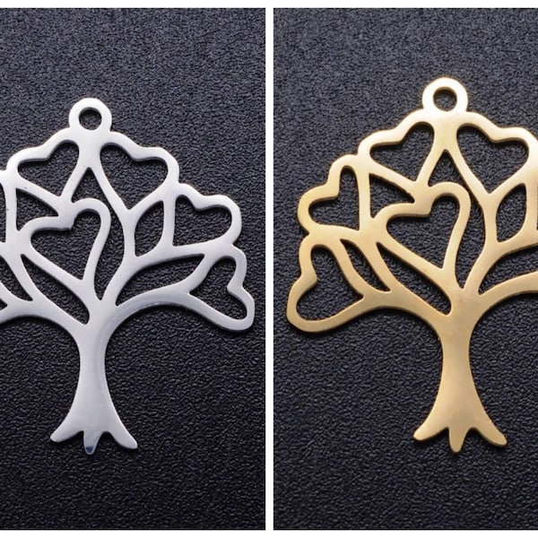 Pendentifs, breloques arbre de vie en acier inoxydable 304. Or ou Argent. Vendu à l'unité.