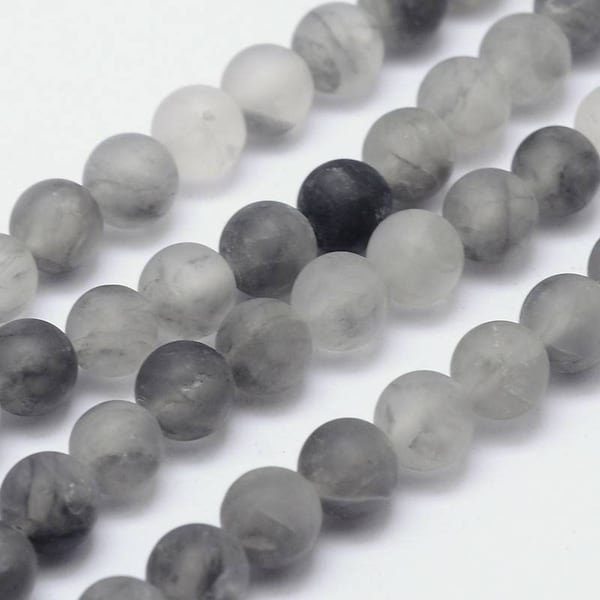 Perles Quartz nuages Mat naturelles. 10mm, 8mm, 6mm, 4mm.