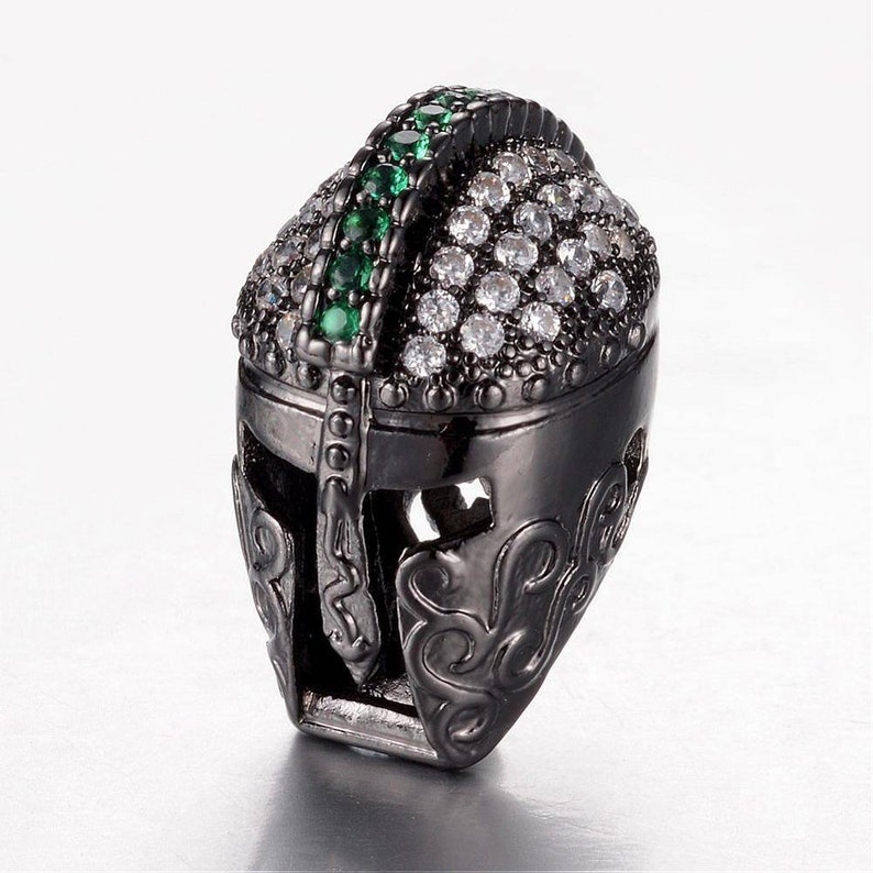 Sold to the unit. Gunmetal alloy gladiator helmet beads with 11mm zircon