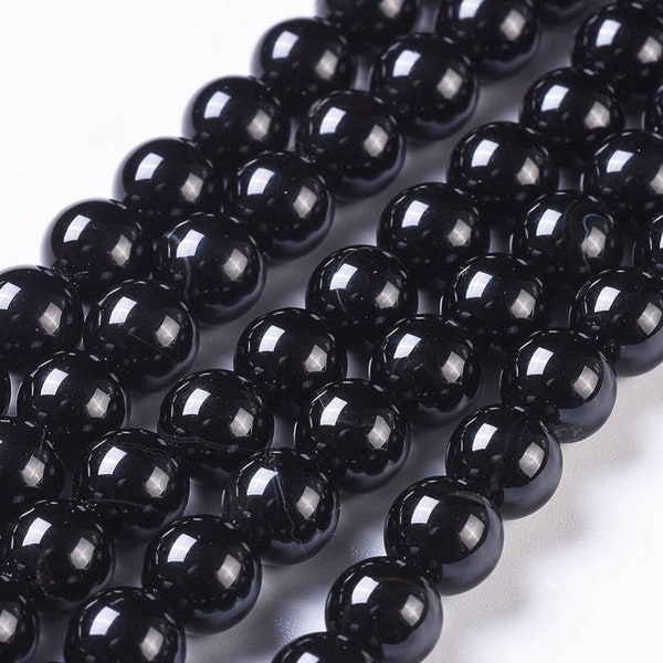 Perles D'onyx noir naturelles. 10mm, 8mm, 6mm ou 4mm.