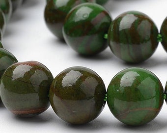 Natural green jade beads. 10mm, 8mm or 6mm.