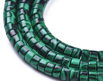 Perles Heishi Malachite naturelles 4mm. Lot de 50.